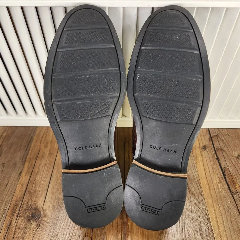 Cole Haan Grand.OS C13256 Mens Size 11.5 M Brown Leather Split Toe Loafers Shoes